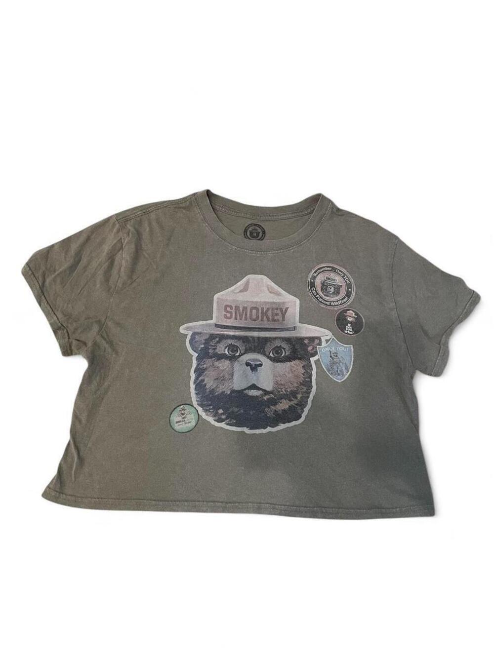 Gray Smokey Bear cotton oversized crop top M